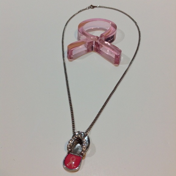 3/$15:Breast Cancer Necklace- flip flop charm - Picture 5 of 7